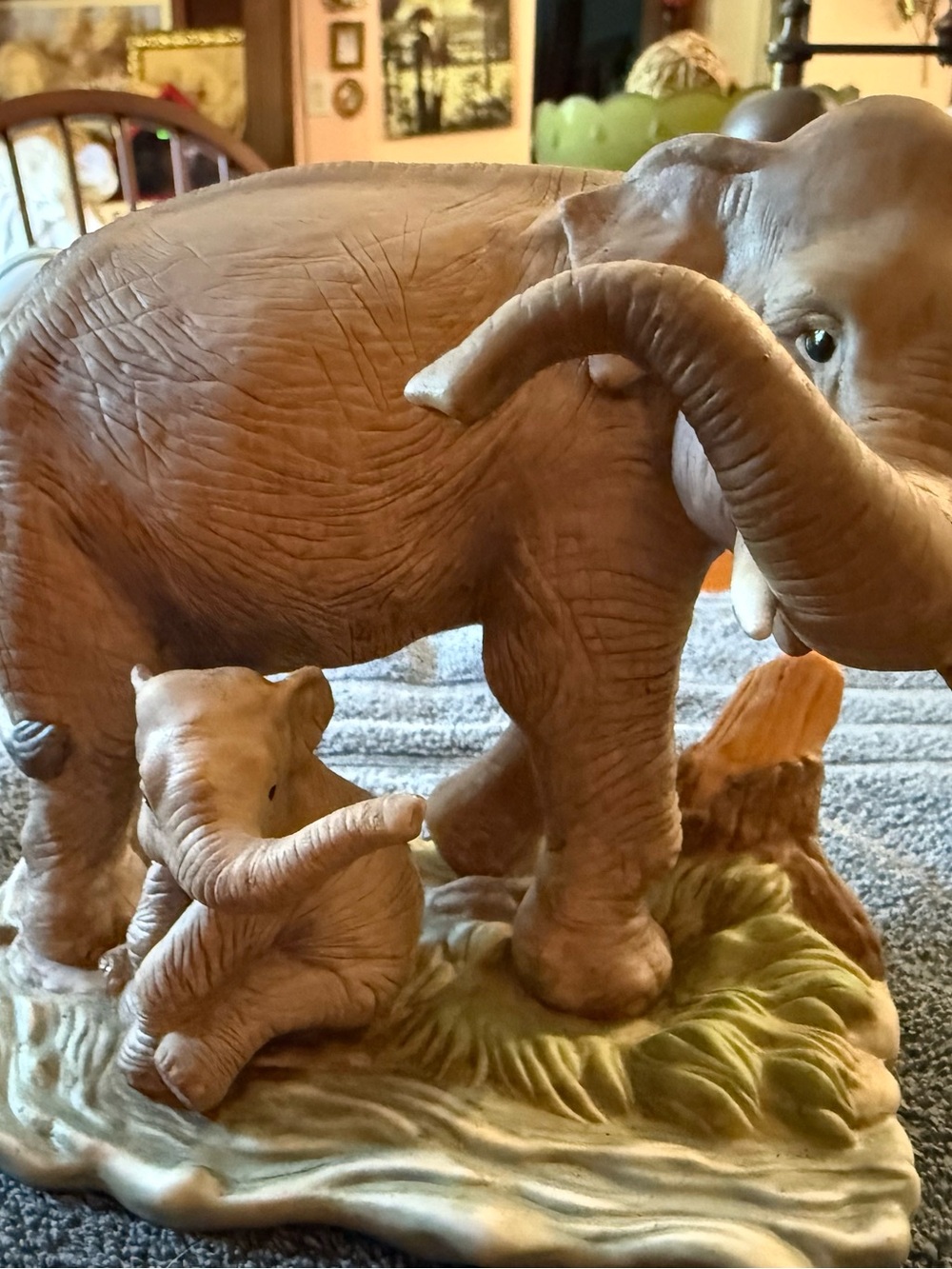 Home Interiors Brown Elephant Mama & Calf Ceramic Figurine